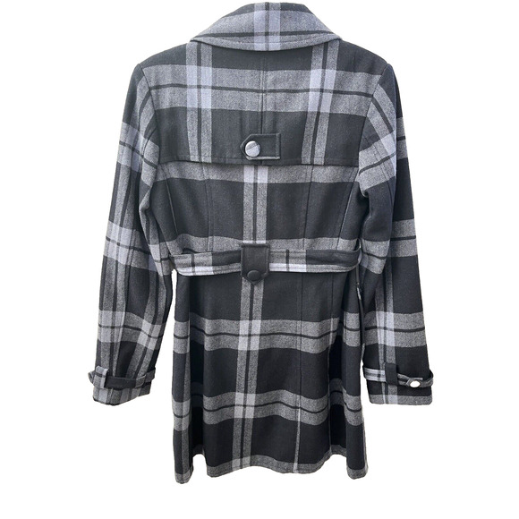 Anthropologie Tulle Coat Blue & Black Plaid SZ L Wool Blend Belted Jacket Lined - Picture 2 of 8
